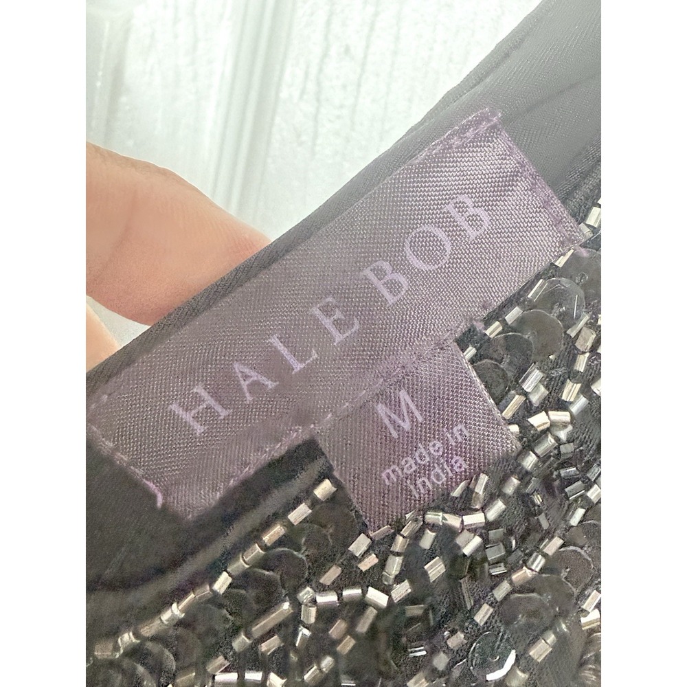 Hale Bob Beaded Sequin Dress Black Geometric Art Deco V-Neck Cocktail Medium M - Picture 2 of 15